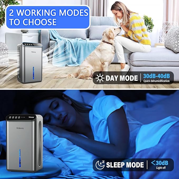 Dehumidifier for Basement (85 OZ, 800 sq ft) Quiet Dehumidifiers for Home, Auto Shut-Off, Sleep Mode, 3 Gear Timer(8H,16H,24H), Small Dehumidifier for Bedroom, Bathroom with Drain Hose (Deep Sliver)