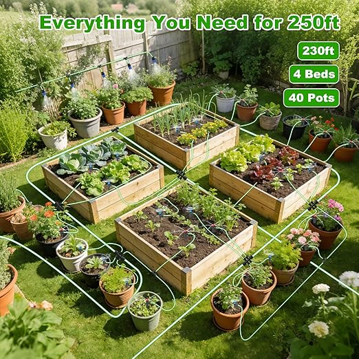 Compact Programmable Solar Automatic Plant Waterer Kit Work with Indoor Outdoor,Self Watering Drip Irrigation Pump Indoor/Outdoor Vacation Free (236 FT (36FT Main Tube+200FT Distribution Tube) Kit)