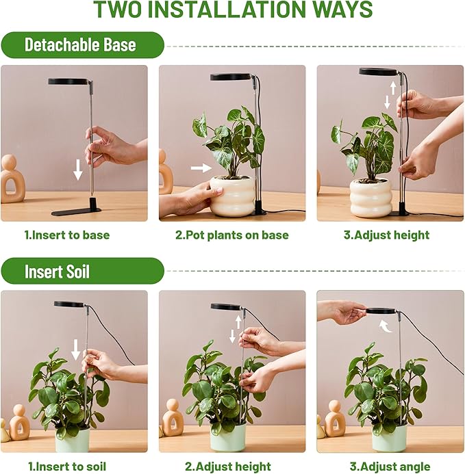 LBW Grow Light for Indoor Plants, Full Spectrum Plant Grow Light with Base, Height Adjustable Plant Growing Lamp with Auto On/Off Timer 6/8/12/16H, 3 Colors,5 Dimming Levels, for Small Plants, Black