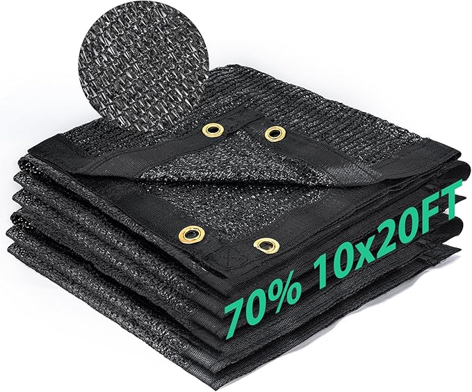 Kesfitt 70% Shade Cloth 10x20 ft, Breathable HDPE Mesh Sun Shade Tarp for Garden & Greenhouse, UV Resistant Outdoor Shade Fabric with Copper Grommets for Plants, Patio, Yard
