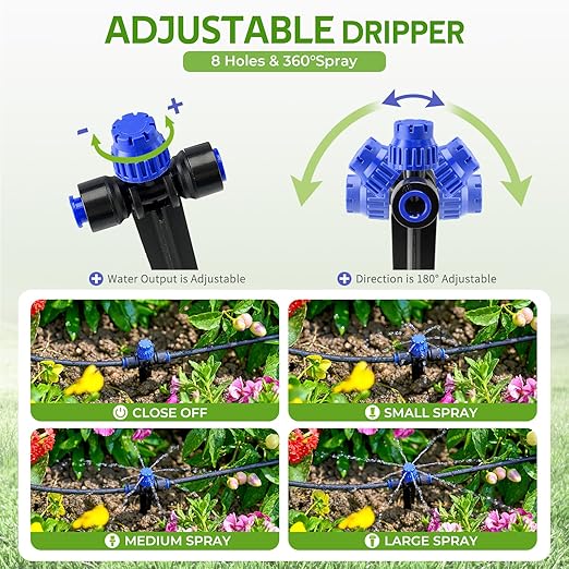 HIRALIY 100FT Drip Irrigation Kit with Garden Water Timer-2 Zone, Automatic Garden Watering System for Raised Bed, Quick Connect Design, Irrigation System for Plant Patio