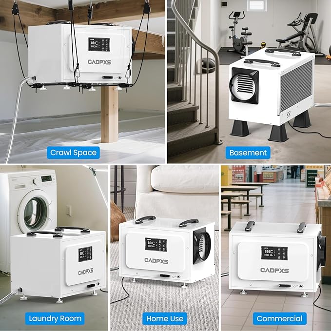 CADPXS Crawl Space Dehumidifier, 125 Pints Commercial Dehumidifiers with Drain Hose, Dehumidifier for Crawlspace, Basements & Water Damage Use, Auto Defrost, cETL Listed, 5 Years Limited Warranty