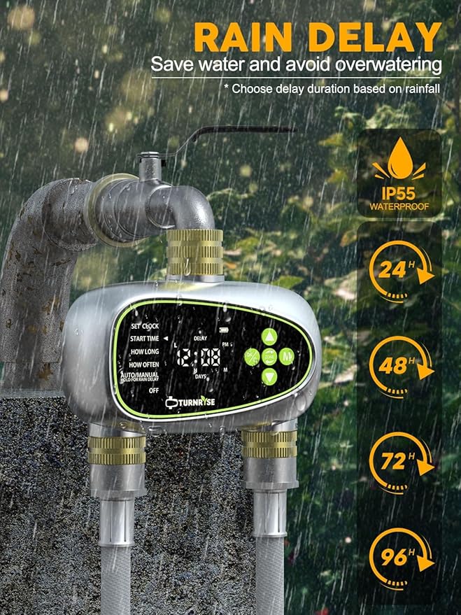 Water Timer for Garden Hose - 2 Zone Sprinkler Controller with Brass Inlet Programmable Hose Timer, Automatic Drip Irrigation System for Yard Lawn Greenhouse