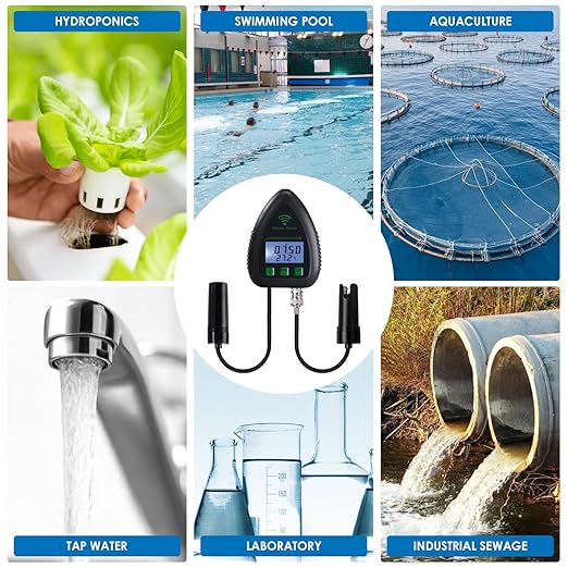 WiFi Water Quality Monitor 5-in-1 pH, S.G., TDS, Salt & Temperature Tester | 24/7 Online Hydroponic Monitoring with Data Logging & Alarms for Aquariums, Fish Ponds & Saltwater Pools