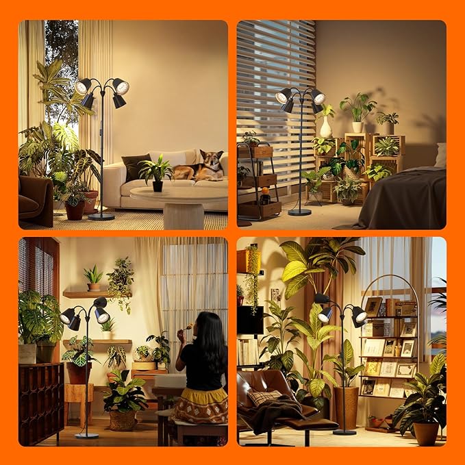 Bstrip Grow Lights for Indoor Plants, Non-Dimmable 4 Head Plant Light Stand with Flexible Gooseneck, 3800K Full Spectrum Light for Plants Growing, 59" Standing Grow Light with Timer