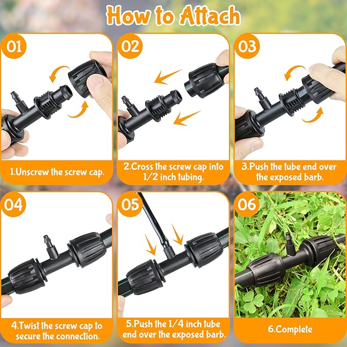 Gardrip Drip Irrigation Fittings for 1/2 Inch to 1/4 Inch Tubing Reducing Tee：1/2" (1/2" ID x 0.65" OD) to 1/4" Drip Line Anti-drop Locked Nut Barbed Reducer Tee Connectors (12 Pack)