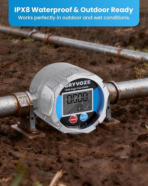 1/4" NPT Digital Gear Flow Meter, ±0.5% Accuracy, 0.026–5.28 GPM, for Low-Flow, High-Viscosity Liquids, Compatible with Motor Oil, Lubricants, Antifreeze & Hydraulic Systems