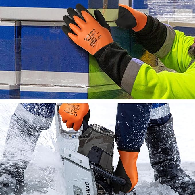 Schwer 100% Waterproof Winter Work Gloves, ANSI A2 Cut Resistant Freezer Gloves for Outdoor Cold Weather Keep Hands Warm, Thermal Insulated Gloves for Shoveling Snow, Ice Fishing, Super Grip, XL