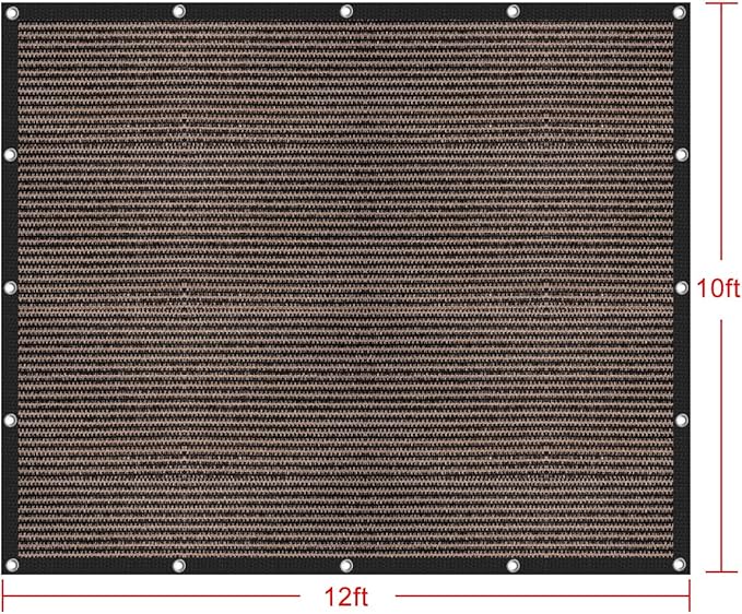 Shatex 90% Sun Shades for Patios 10x 12ft Shade Fabric Sun Shade Cloth Taped Edge with Grommets Sun-Block Mesh Shade for Pergola Cover Canopy Mocha, 12 Bungee Balls