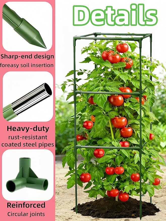 3 Pack Square Tomato Cages for Garden, 41 Inch Tall Heavy Duty Metal Tomato Plant Support Trellis, Adjustable Large Tomato Stakes for Outdoor Pots Climbing Plants, Vegetables, Cucumber