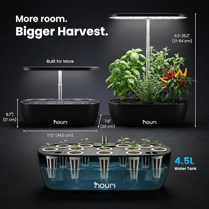 Nouri Hydroponics Growing System, 12 pod APP Smart Indoor Herb Garden Kit with LED Grow Lights, Hydroponic Herb Garden Indoor for Plant Lovers, Gardeners, Kitchen, Lettuce Seeds Included