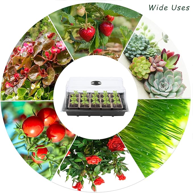 Hahood 4 Pack Seed Starter Tray Kit, 120 Square Seed Peat Pots for Seedlings with Plants Labels, Planting Tools, Plastic Growing Germination Trays with Lids for Indoor Outdoor Gardening, Black