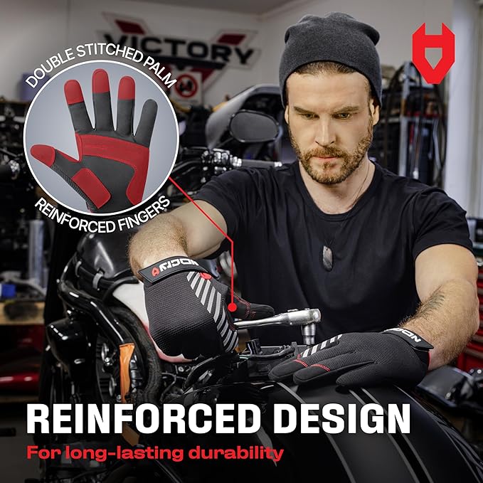 NoCry Utility Gloves for Men with Reinforced Fingers and Thumb Crotch; Double Stitched Palm and Touchscreen Tips; Breathable and Highly Flexible; — Ideal for Mechanics, Construction and Yard Work