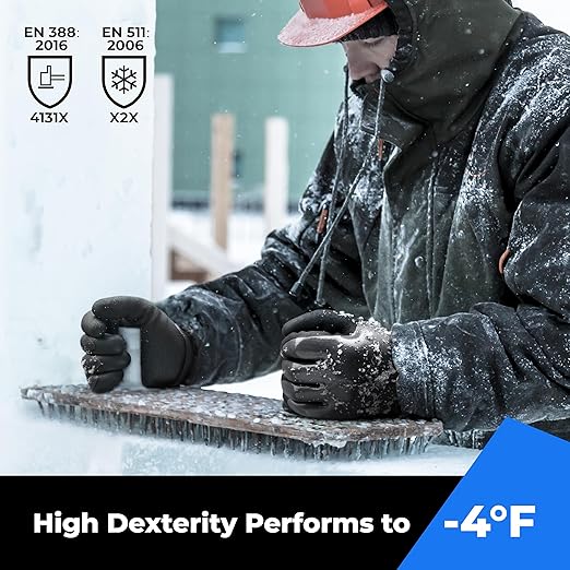 toolant Waterproof Gloves for Men and Women, Freezer Gloves with Grip, Double Nitrile Dipped for Extreme Oil Repellent, for Construction, Mechanics, Mining, Plumbing, Black, Medium