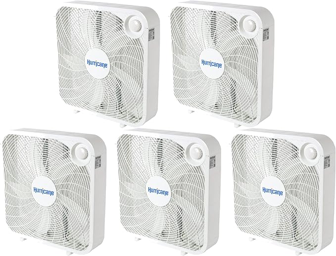 Hurricane 5 Pack Floor Box Fan, 3 Speed Powerful & Quiet Cooling, Classic, 20"