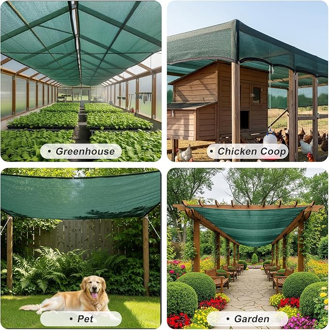 SUNNY GUARD 65-75% Sun Shade Cloth, 8 x 16 FT Green HDPE Mesh – Breathable Garden Shade Cover for Plants, Vegetables, Greenhouse, Patio, Chicken Coop & Dog Kennel