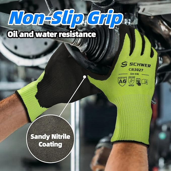 Schwer 6 Pairs Cut Resistant Work Gloves ANSI A6/A7 (Send Randomly) Cut Proof Glove CR3027, Touchscreen, Working Gloves for Men and Women Used for Woodworking, Glass Cutting, Warehouse, XL