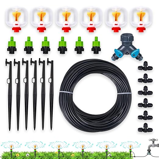 HIRALIY 360° Micro-Spray Garden Irrigation System 50FT, New Garden Watering System, Saving Water Automatic Irrigation Equipment for Patio Lawn