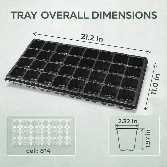 Gardzen 10 Pack 32 Cell Seed Starter Trays, 2" Deep Plug Tray for Seedlings, Heavy Duty Seedling Trays with Drainage Holes, Fit Standard 1020 Drip Tray
