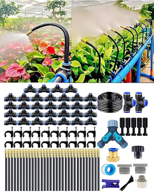 Drip Irrigation Kit Automatic Watering System for Potted Plants, 360 Degree Adjustable Copper Micro Sprinklers, Quick Connect Tubing Fittings for Garden, Lawn, Patio, Balcony (32 Nozzles)