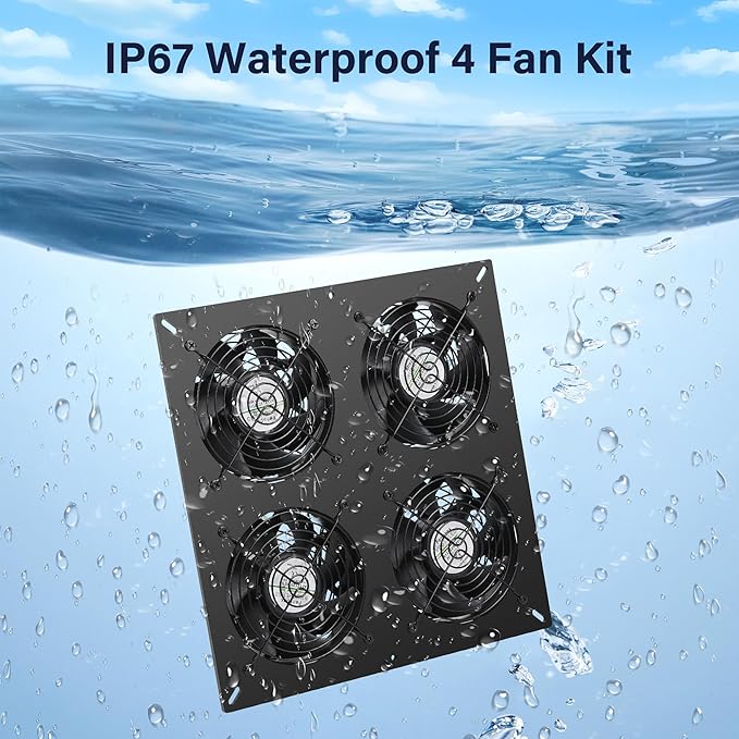 Fanspex Solar 4 Fan Kit, Waterproofed Solar Powered Fans for Outdoor Chicken Coop, Greenhouse & Shed Intake or Exhaust Air