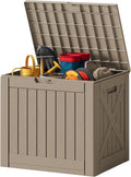 JUMMICO 42 Gallon Deck Box Waterproof, Resin Outdoor Storage Box with Side Handles, Outdoor Storage Benches Lockable for Patio Cushions and Garden Tools (Light Brown)