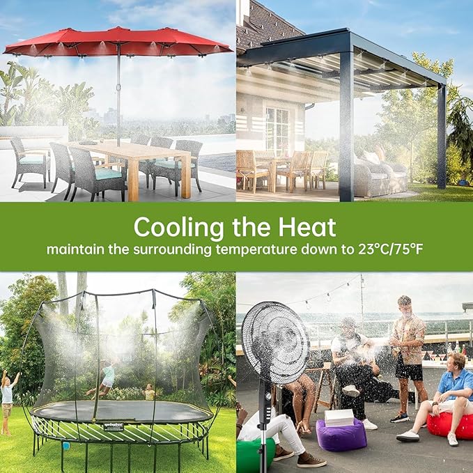 100FT Misting Cooling System for Patio & Garden - Brass Nozzles, UV-Resistant Tubing, DIY Installation - Water-Saving Backyard Mister for Outdoors, Greenhouse, Trampoline, Pool, BBQ Parties