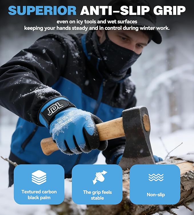JDL 100% Waterproof Winter Work Gloves for Men & Women, Thermal Insulated Freezer Gloves for Cold Weather, Super Grip Palm