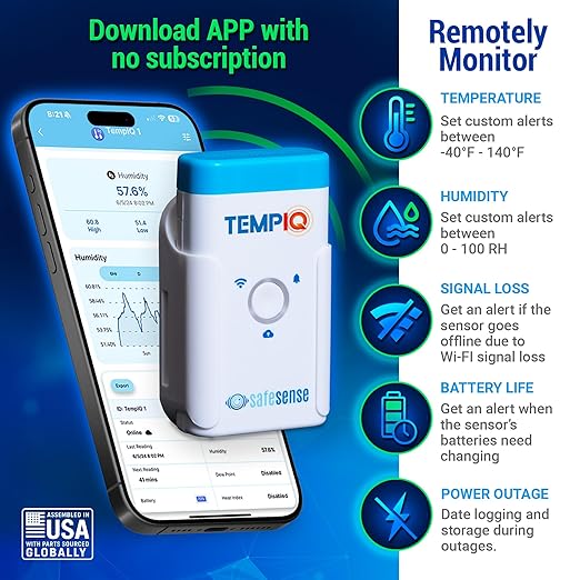 TEMPIQ Remote WiFi 2-Pack Temperature & Humidity Sensor - App Integration, Alerts, Helps Monitor 2nd Home, AirBnb, RV, Pets,Freezer and Server Room, Indoor & Outdoor Hygrometer & Thermometer