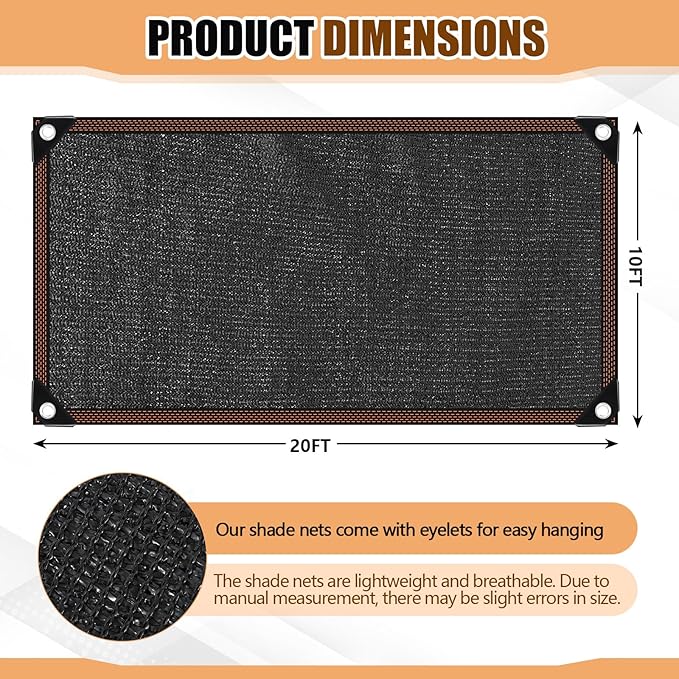 4 Pcs 10 x 20 Ft Black Shade Cloth Roll for Covering Garden 70% Mesh UV Resistant Net with Ties for Patio Outdoor Greenhouse Fence Flower Plant Cover Canopy