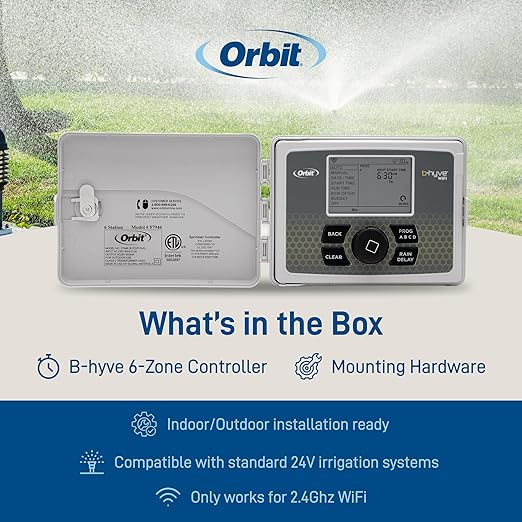 Orbit B-hyve Smart Indoor/Outdoor Sprinkler Controller - 6-Zone - App Controlled Smart Controller with Custom Irrigation Schedules - Weatherproof Multi-Zone Sprinkler System - 57946