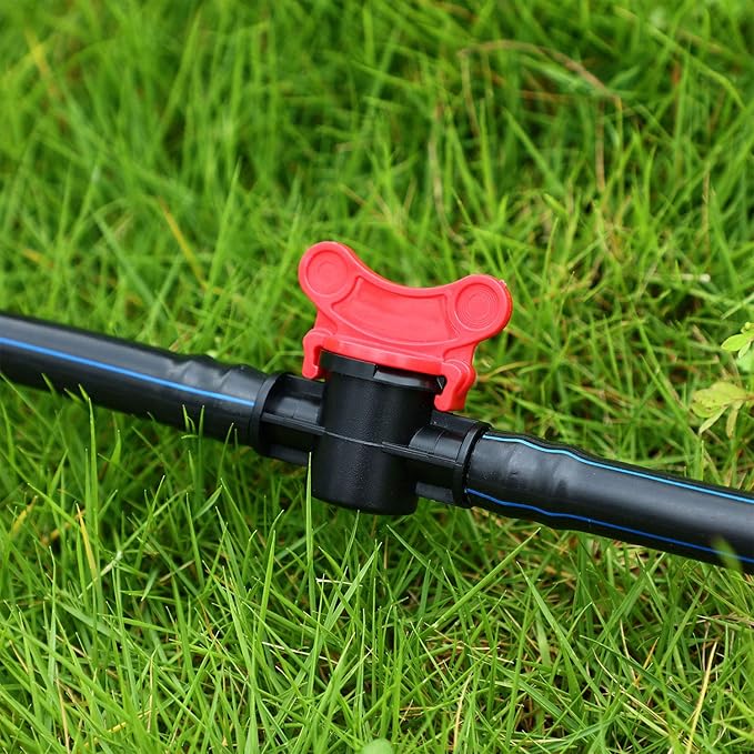 Boao Drip Irrigation Switch Valves - 1/2 Inch Double Male Barbed Valve - Manual Adjustment with Red Handle Top(8)
