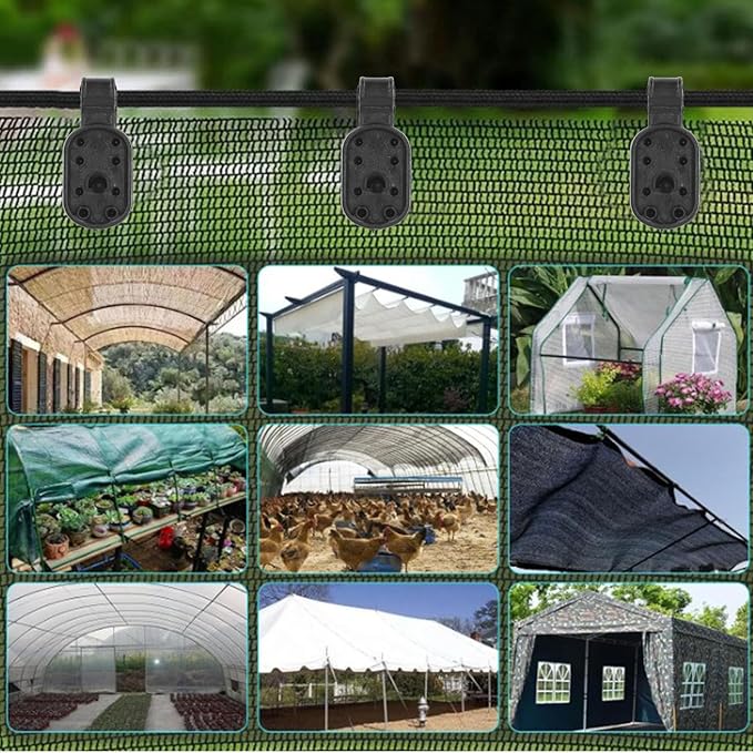 Shade Cloth Clips 100-Pack Black ABS Oval 4.1in 10.5cm 562g Secure Mesh Fabric Fastening for Shade Net Bird Net Garden Plant Protection Easy Press Rope Slot Outdoor Use