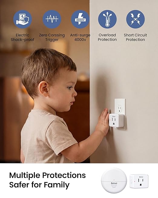 Zoiinet Wireless Motion Sensor Outlet, 15A/1500W, Adjustable Sensing Mode, 260FT Wireless Light Switch Transmitter, No Wiring, Long Time Delay, for Household Appliances