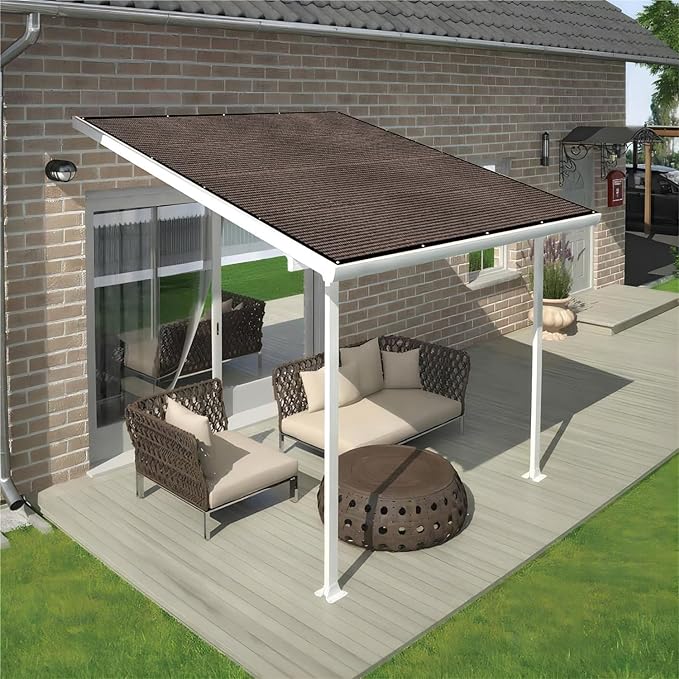 Shatex 90% Sun Shades for Patios 10x 10ft Shade Fabric Sun Shade Cloth Taped Edge with Grommets Sun-Block Mesh Shade for Pergola Cover Canopy Mocha, 12 Bungee Balls