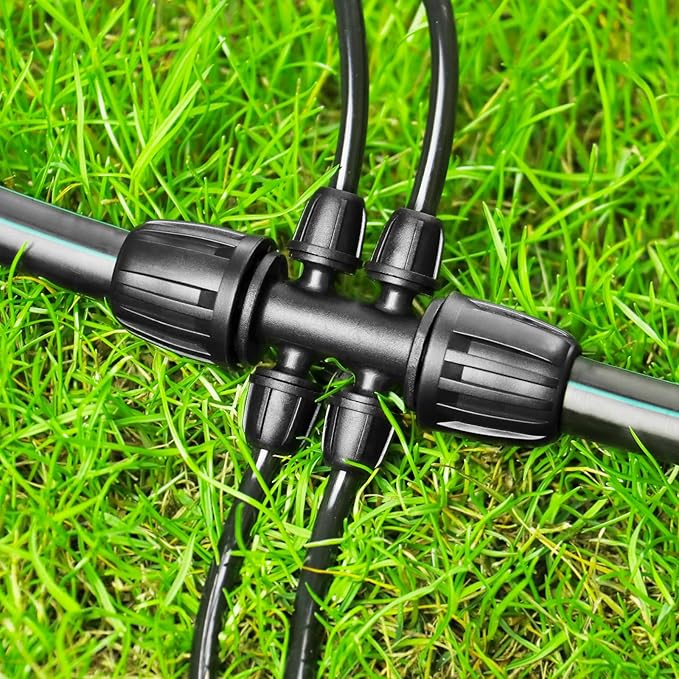 JAYEE Drip Irrigation Fittings, 12 Pcs Lock Barbed Six Way Connectors for 1/2 to 1/4 Inch Vinyl Tubing, Drip Line Parts 6-Way Reducing Tees Irrigation Kits for Drip Sprinkler Garden Lawn Systems