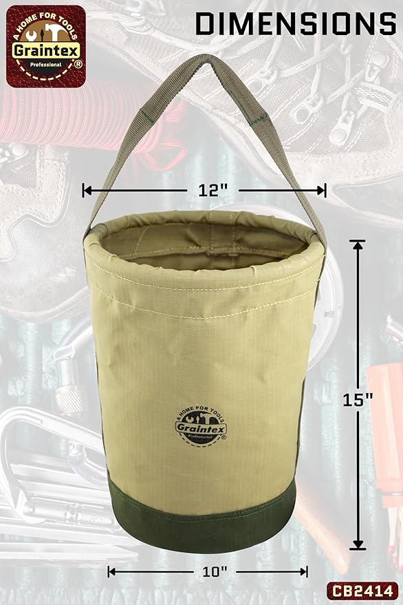 Graintex CB2414 Utility Tapered Canvas Bucket 12"X10"X15", Khaki