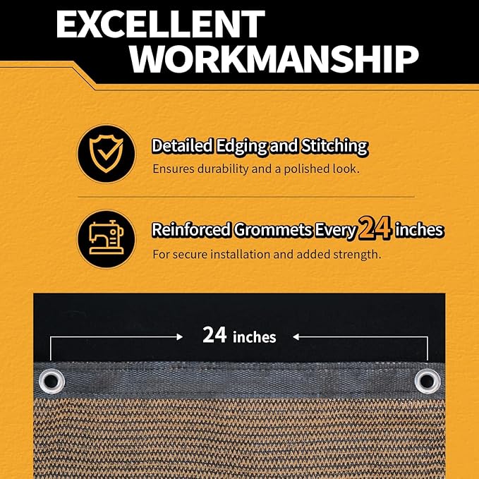 90% Sun Shade Cloth with Grommets 10x20 FT, 180GSM Heavy-Duty HDPE Mesh Tarp with Reinforced Edges & Grommets, UV Block Shade Cover for Pergola, Patio, Garden, Greenhouse, Chicken Coop