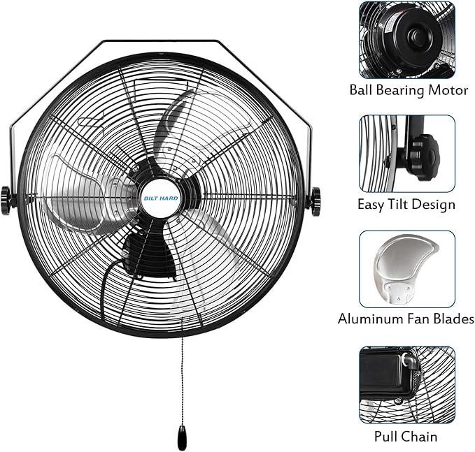 BILT HARD 4300 CFM 18 in. Outdoor Wall Mount Fan, 3-Speed Waterproof Wall Fan Industrial Grade High Velocity Outdoor Fans for Patio, Commercial, Garage, and Gazebo Use- UL Listed