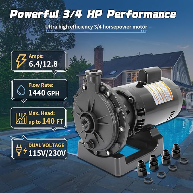 PB4-60 Pool Booster Pump 3/4 HP 115V/230V Dual Voltage 1600GPM Flow Fit for Polaris 180 280 380 480 3900 Kreepy Krauly＆Letro Legend Pressure Pool Cleaners
