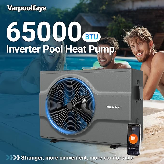 21000 Gallon Swimming Pool Heat Pump 65000 BTU Electric Pool Heater for Above Ground Pool Heating or Cooling WiFi Control Timer Pool Heater 220V