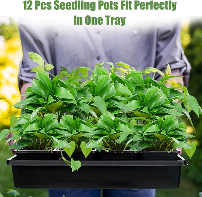 mwellewm 5 Pcs Seed Starter Tray, 3.5 Inch (9CM) 60 Pcs Nursery Pots Kit, Thickened Seed Starting Trays Square Seedling Pots for Plants Sturdy Microgreens Growing Trays Reusable Germination Tray