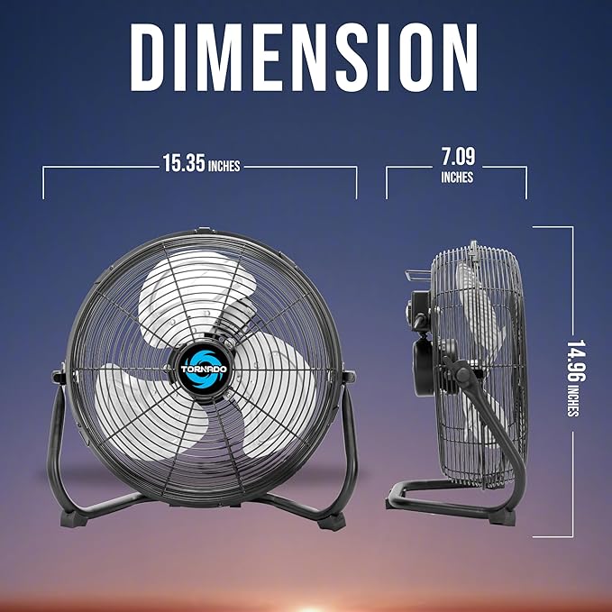 Tornado 12 Inch High Velocity Floor Fan, Heavy Duty Metal Industrial Fans, 3 Powerful Speed, 120° Adjustable Tilting 6.0 FT Cord - 2 Pack, Black
