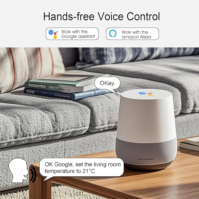 Smart Thermostat 3H/2C, WiFi Household Thermostat for Heat Pump and Conventional Multi-Stage System, Easy DIY Installation, Voice Control, Support Alexa and Google Home, C-Wire Required