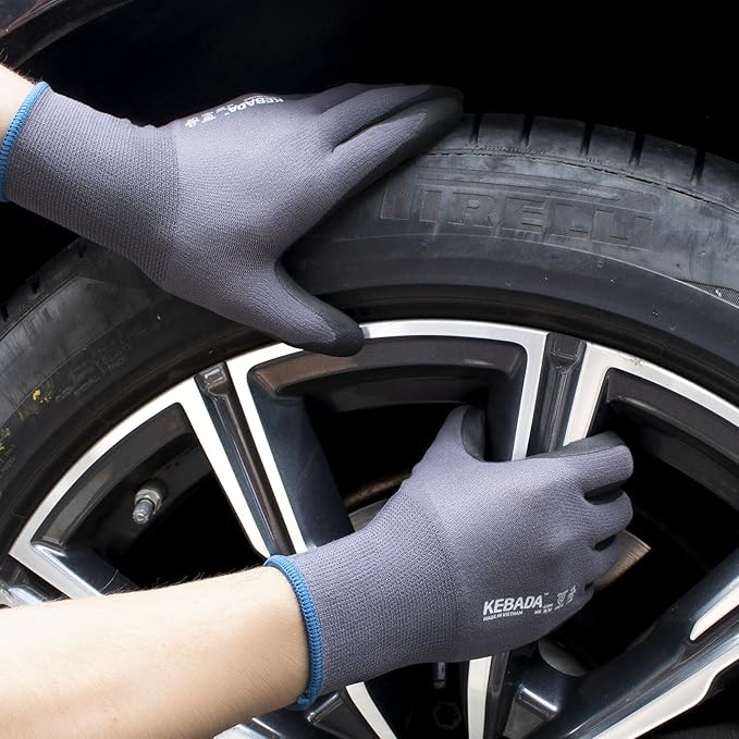 Kebada W5-12 Pairs Safety Work Gloves Foam Nitrile Coated, Seamless Knit Nylon Glove with Grip, Ideal for Mechanic, Warehouse, Construction & Gardening, X-Small