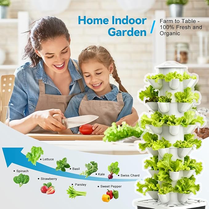 JESLED Hydroponic Tower with 5000K Full-Spectrum Grow Lights, Dual Timers for Auto Watering & Lighting, Hydroponics Growing System with 10L Water Tank, High 37", Indoor Herb Garden
