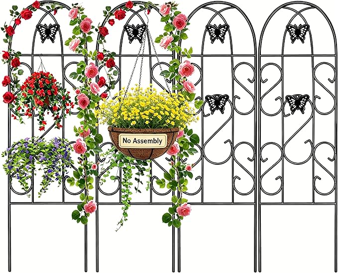 AMAGABELI Garden & Home 4 Pack Garden Trellis for Climbing Plants 60" x 18" Black Iron Trellis for Potted Plant Support Butterfly Metal Trellis for Climbing Roses Vine Flower Cucumber Clematis GT02