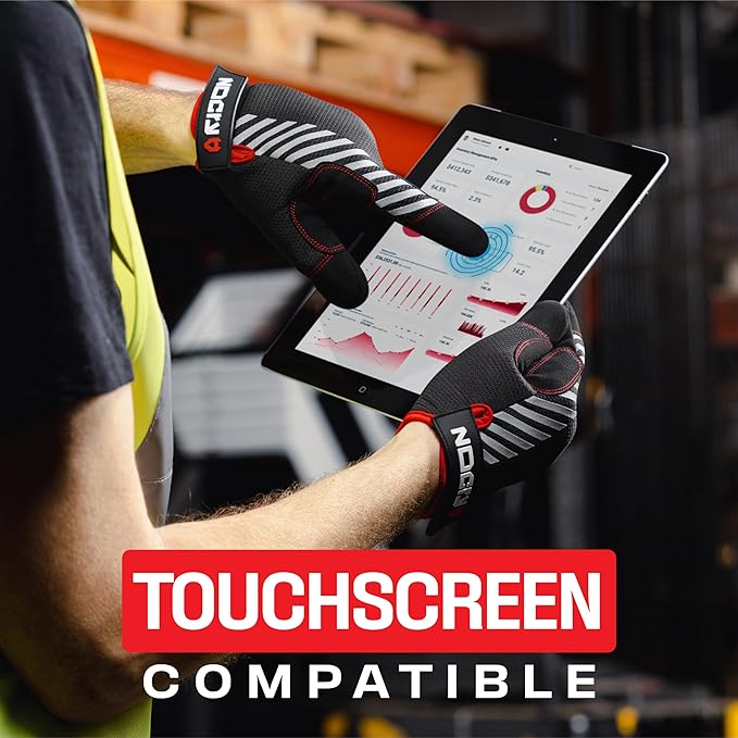 NoCry Utility Gloves for Men with Reinforced Fingers and Thumb Crotch; Double Stitched Palm and Touchscreen Tips; Breathable and Highly Flexible; — Ideal for Mechanics, Construction and Yard Work