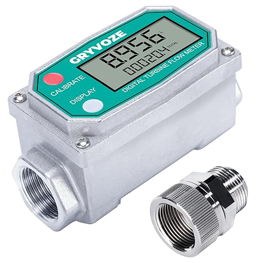 3/4 Inch Water & Fuel Flow Meter with Swivel 360 Connector, for 0.8-13.2 GPM Inline NPT Thread ±1% Accuracy Flowmeter for Diesel, Gas Oil, Gasoline, and Other Liquids (Alu Alloy)