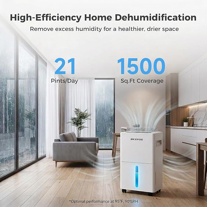1500 Sq.Ft Dehumidifiers for Home, 21 Pints Dehumidifier for Basement, Bathroom, Bedroom, Large Room, 3 Modes, Auto Defrost, Intelligent Humidity Control, 24H Timer